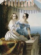 unknow artist Grand princesses Mariya Nikolayevna and Olga Nikolayevna oil painting on canvas